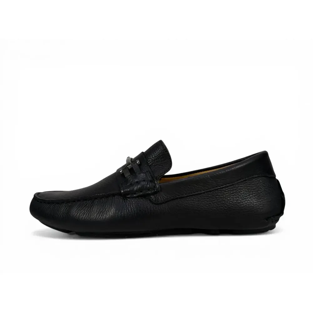 Massimo Matteo Bit Driver Loafer Mens 7.5  Black Leather Moccasin Slip On Luxury